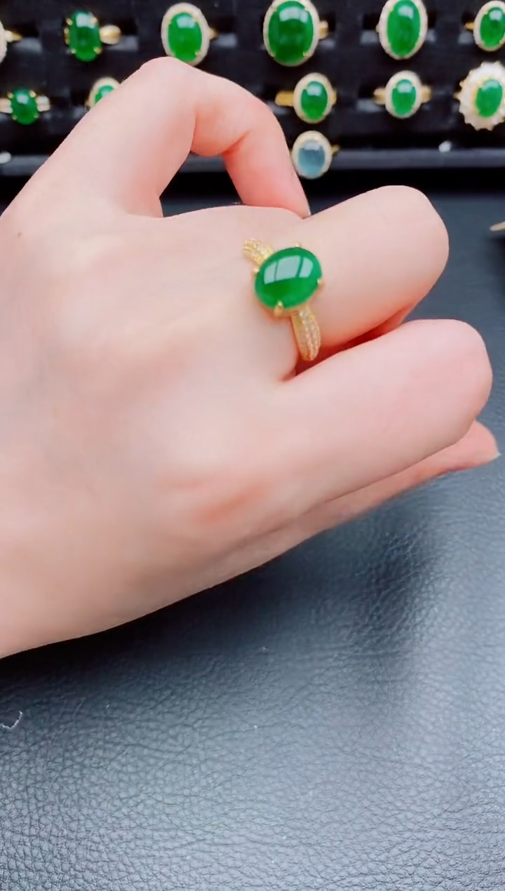 【闪购商品】翡翠戒指银S925镶嵌天然a货翡翠74