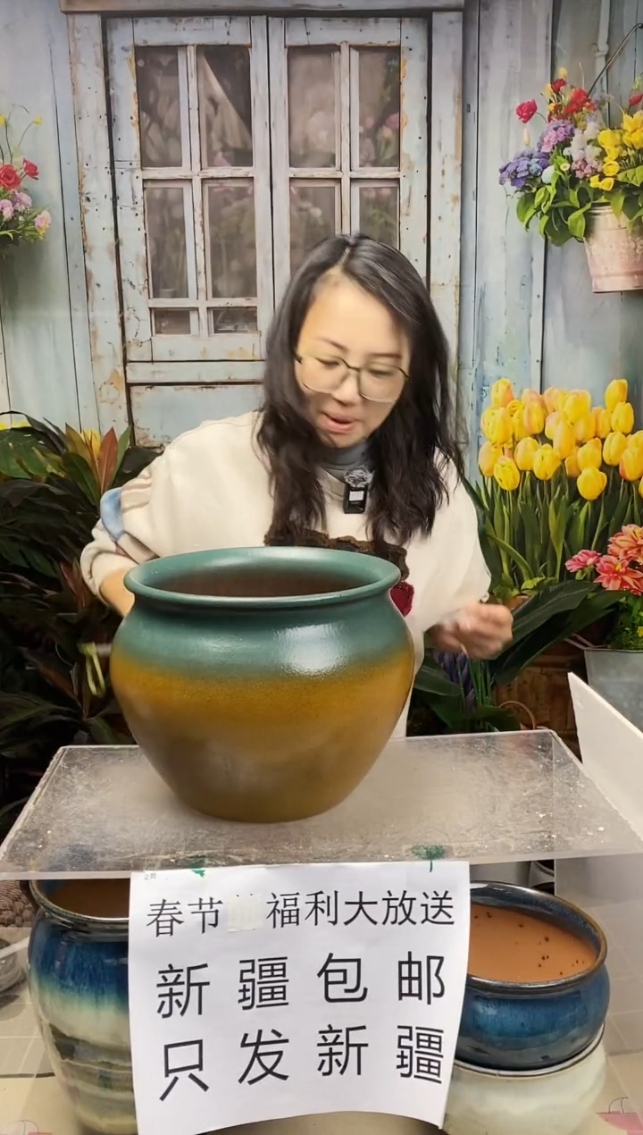 【闪购商品】红陶绿黄大陶盆1个装