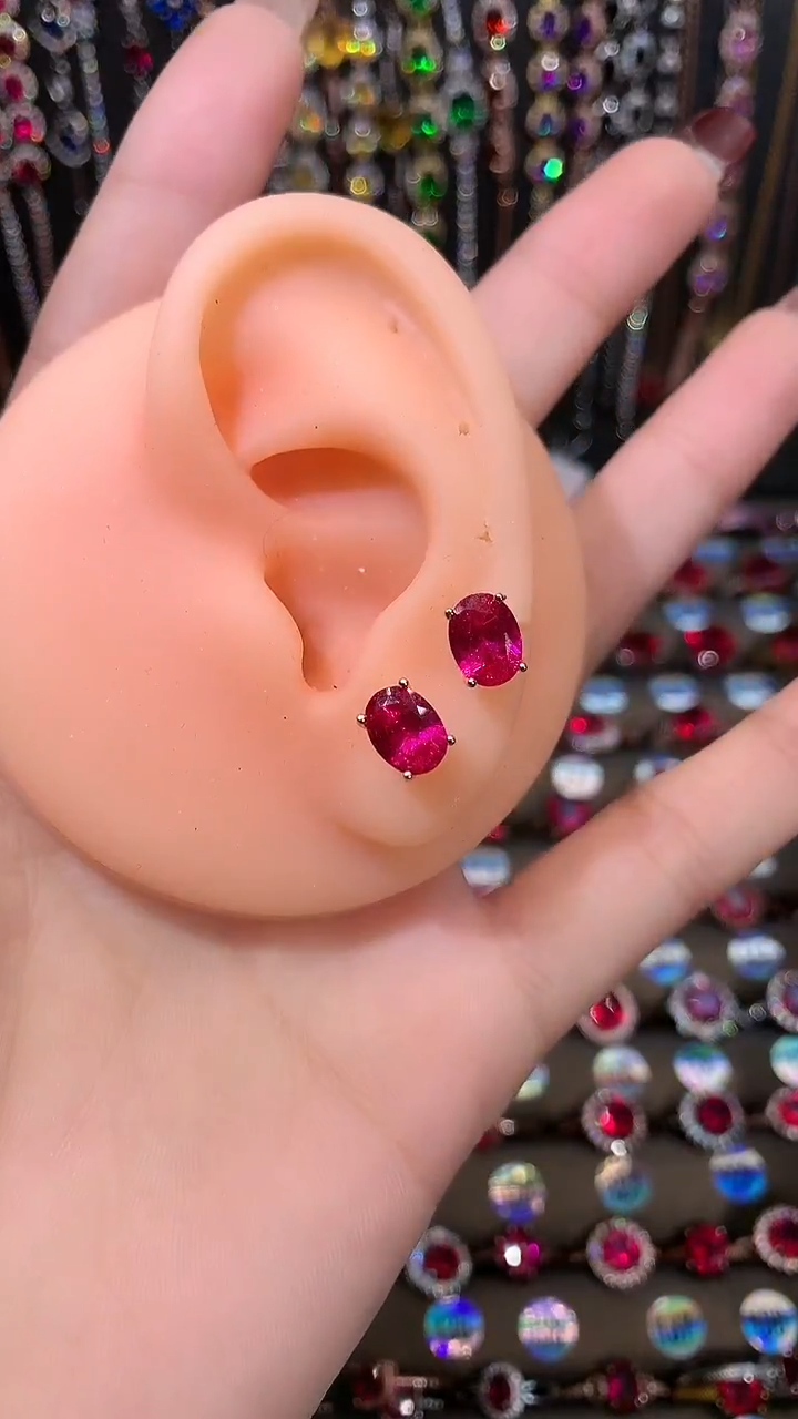 【闪购商品】红宝石耳饰银S925镶嵌6.8玫瑰金