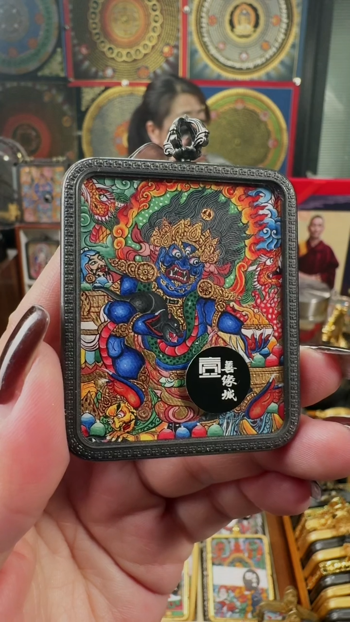 吊坠壹善缘城手绘唐卡黑C