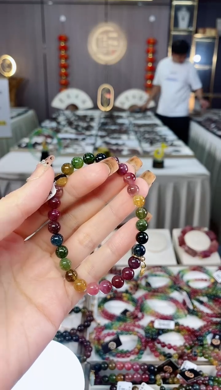 老矿碧玺色标彩虹油料单圈手串6mm+未镶嵌碧玺dan多样性发货一条