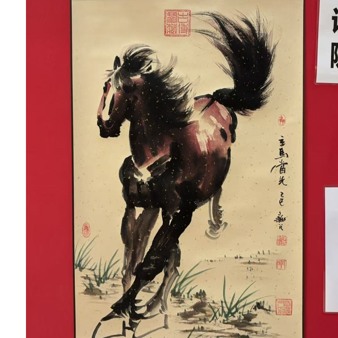 李新社 三尺竖幅手绘宣纸 立马当先-水墨画