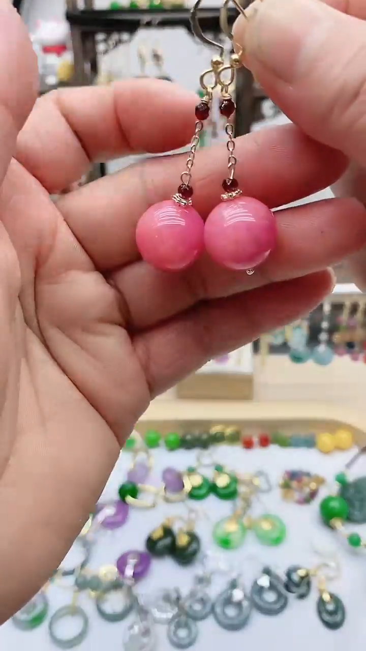 未镶嵌菱锰矿（红纹石）耳饰180