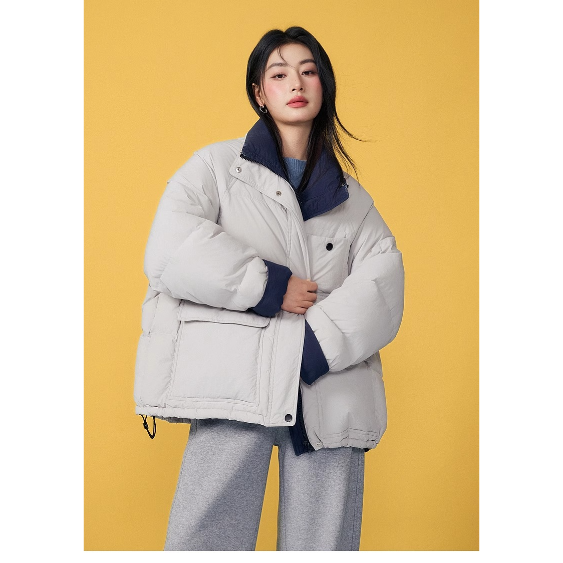 2025年冬季新款宽松休闲百搭撞色棉服时尚通勤保暖潮流棉服外套