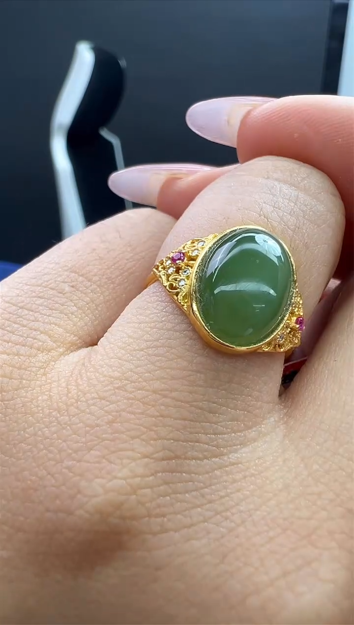 【闪购商品】和田玉（碧玉）戒指未镶嵌16秒拍号