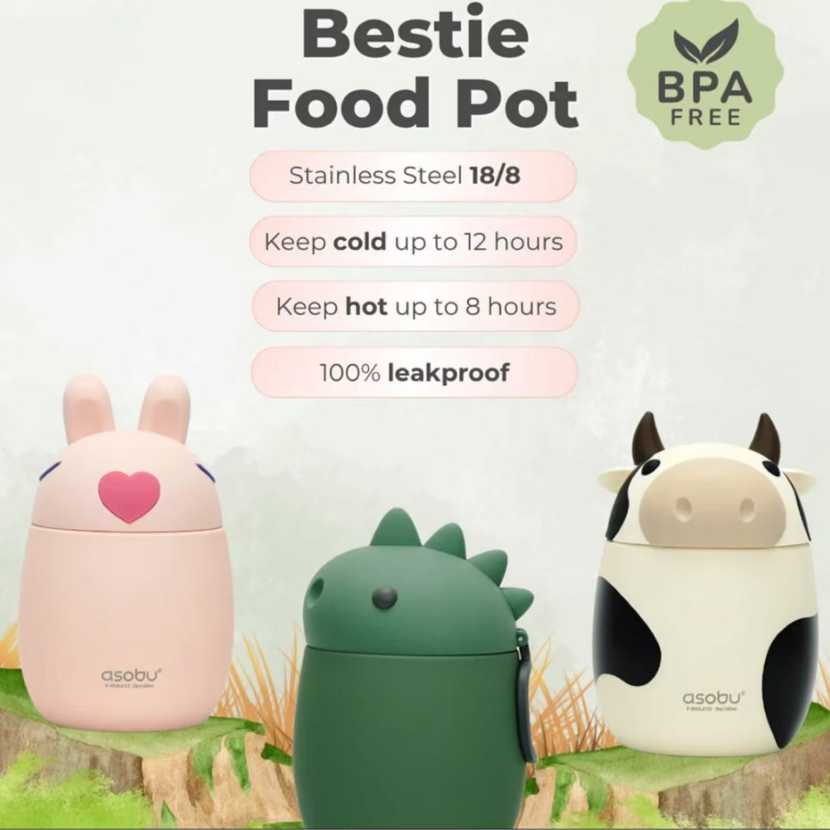 【官方旗舰店】AsobuBestie动物头像不锈钢焖烧杯便携保温饭盒600ML