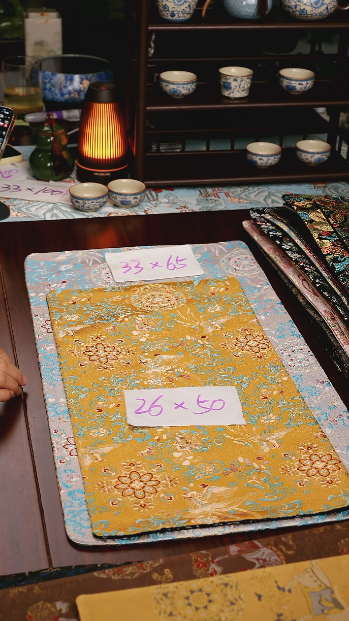 【双凤宝相黄蓝双面】中国风干泡织锦茶席26*50