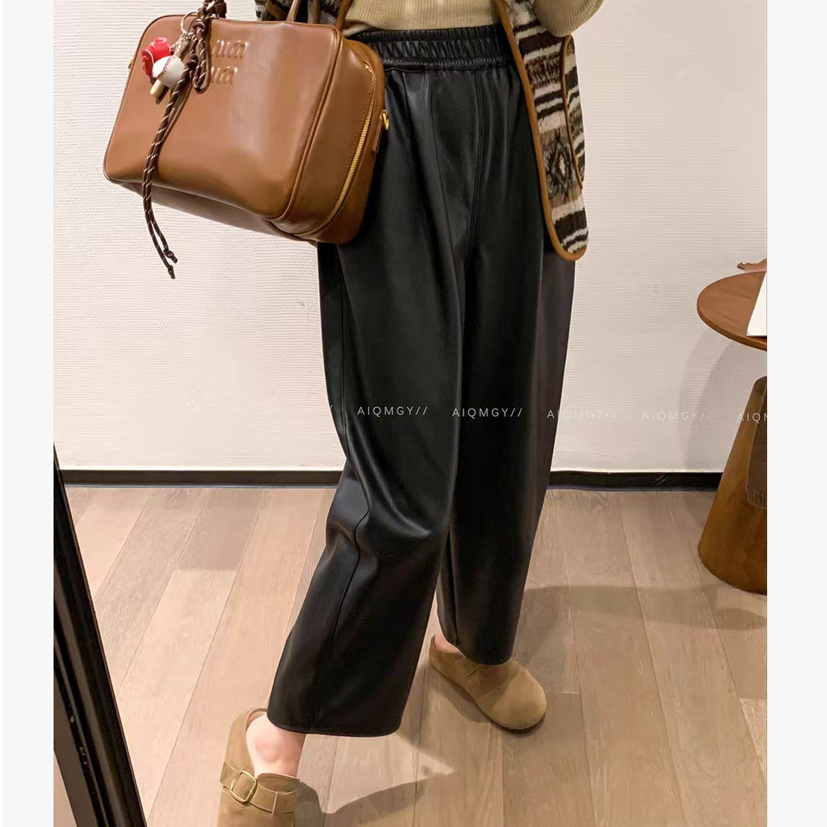 D25 122911 洋气皮裤香蕉裤女新款显瘦休闲镰刀弯刀裤小个子