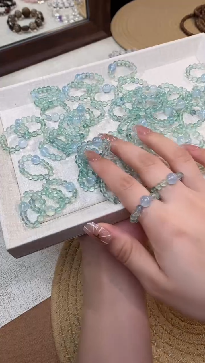 合金手链水晶《夏至》绿萤石海蓝宝设计款戒指4-5mm多样性发一