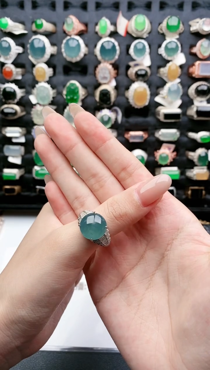 【闪购商品】翡翠戒指银S925镶嵌天然翡翠时尚男戒