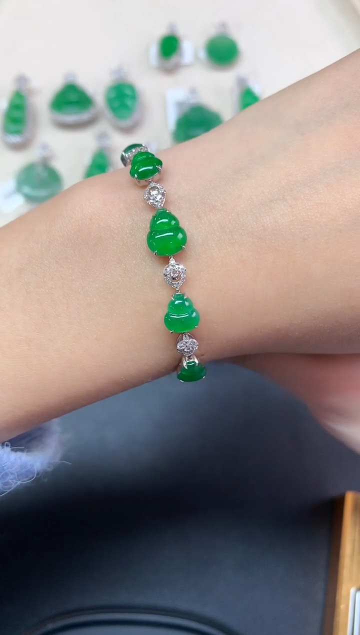 【闪购商品】翡翠手链18K金镶嵌手链A494|39800