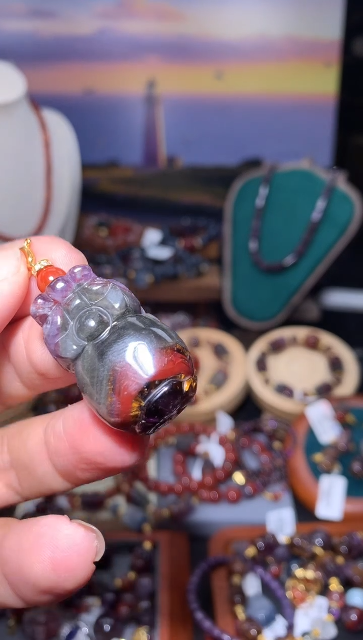 未镶嵌珠宝半成品水晶冷***下极光四色龙龟吊坠