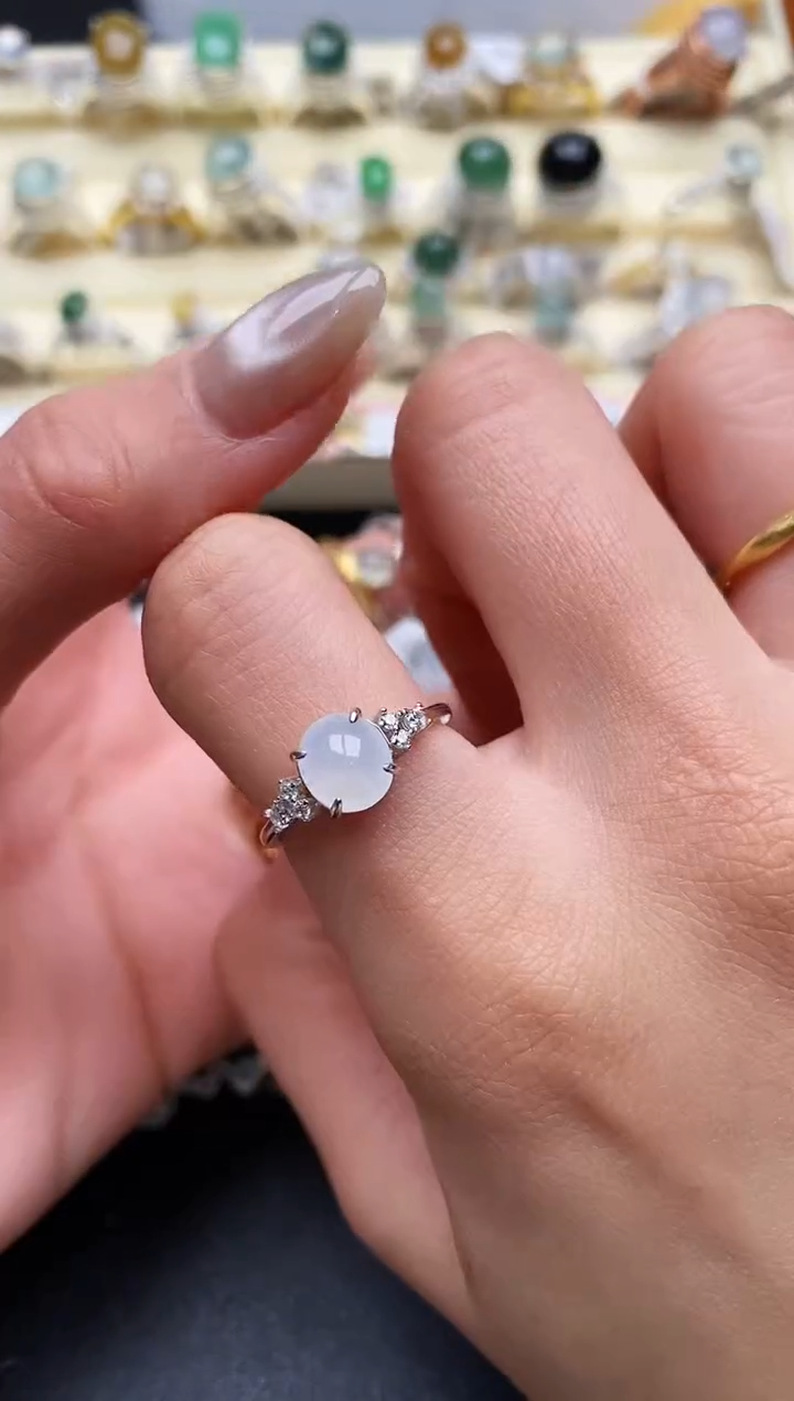 【闪购商品】翡翠戒指银S925镶嵌缅甸翡翠2   1+4