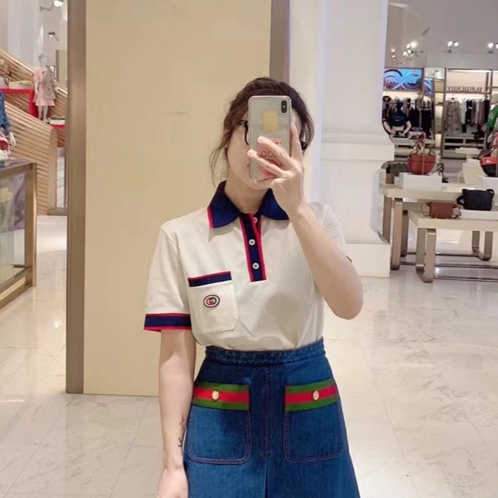 99新 GUCCI/古驰 汤/P215969861/拼色logo polo恤 S码