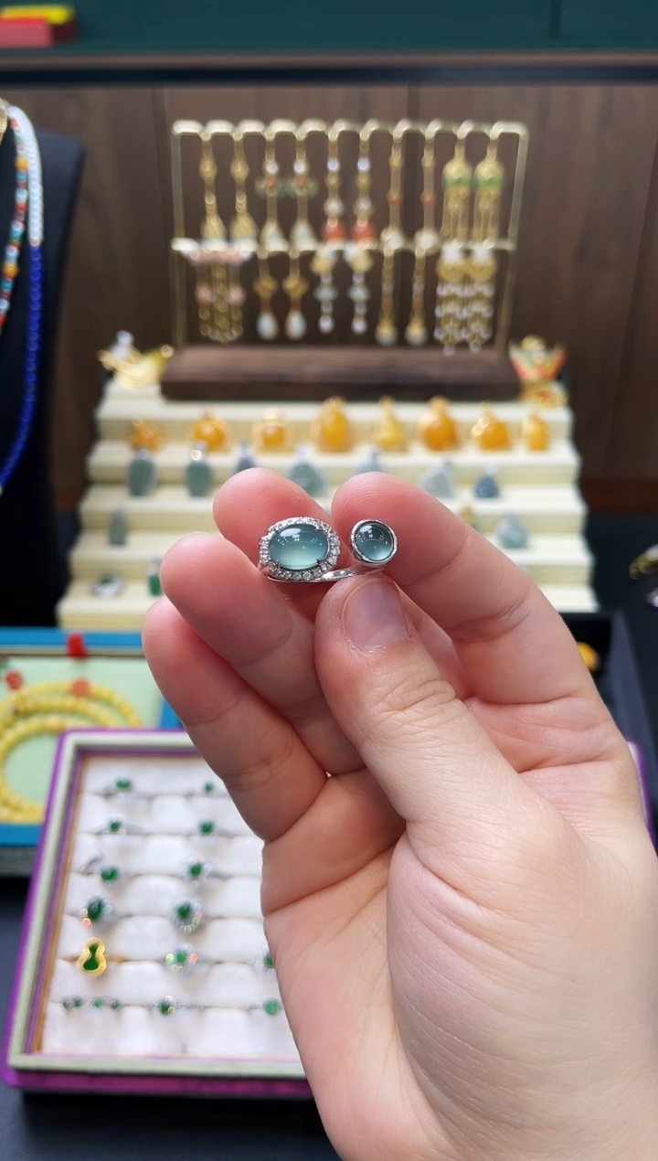 【闪购商品】翡翠颈饰银S925镶嵌双蛋面戒指