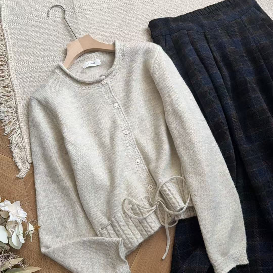 重工厚款抽绳毛衣开衫