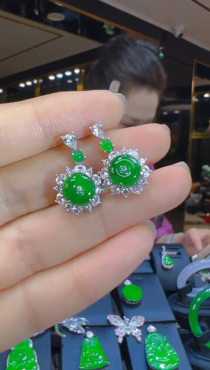 翡翠银S925镶嵌耳饰159（多样性发其一）