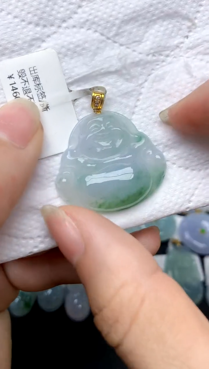 翡翠18K金镶嵌颈饰天然A货翡翠