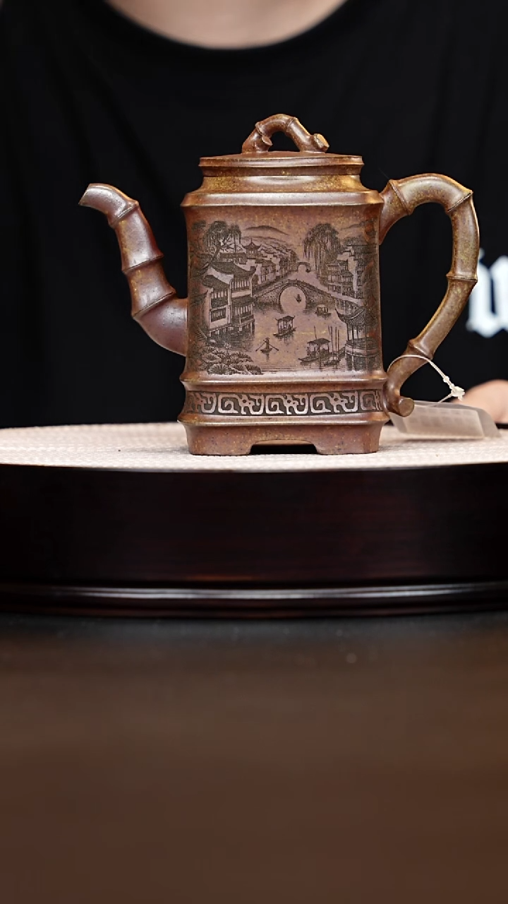 茶壶紫砂宜兴紫砂 四方竹段龙骨金砂 陈红