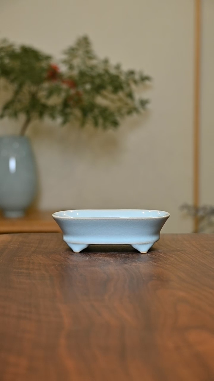小水仙盆 天青 微瑕 朱家汝窑款