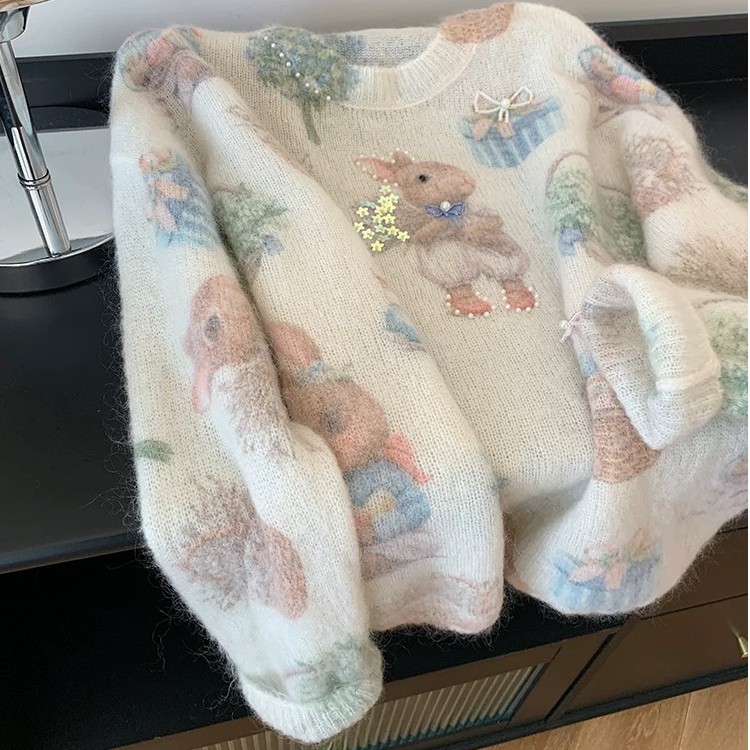 【童话梦境】重工钉珠星星蝴蝶结毛衣慵懒风宽松针织衫上衣女.D1311