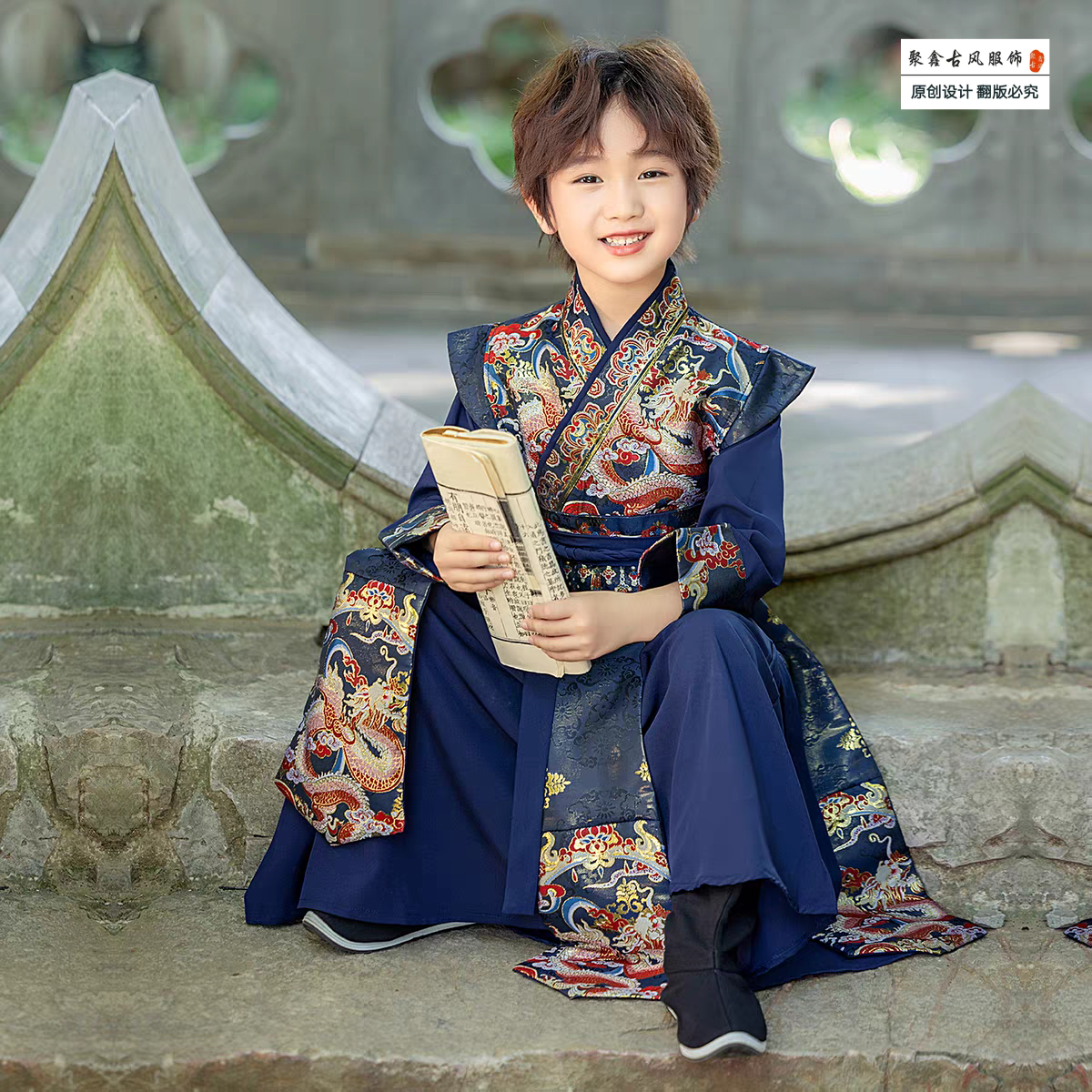 【原创蓝玉】儿童春秋男童宝宝古风汉服中秋国庆战袍少爷帅气演出服