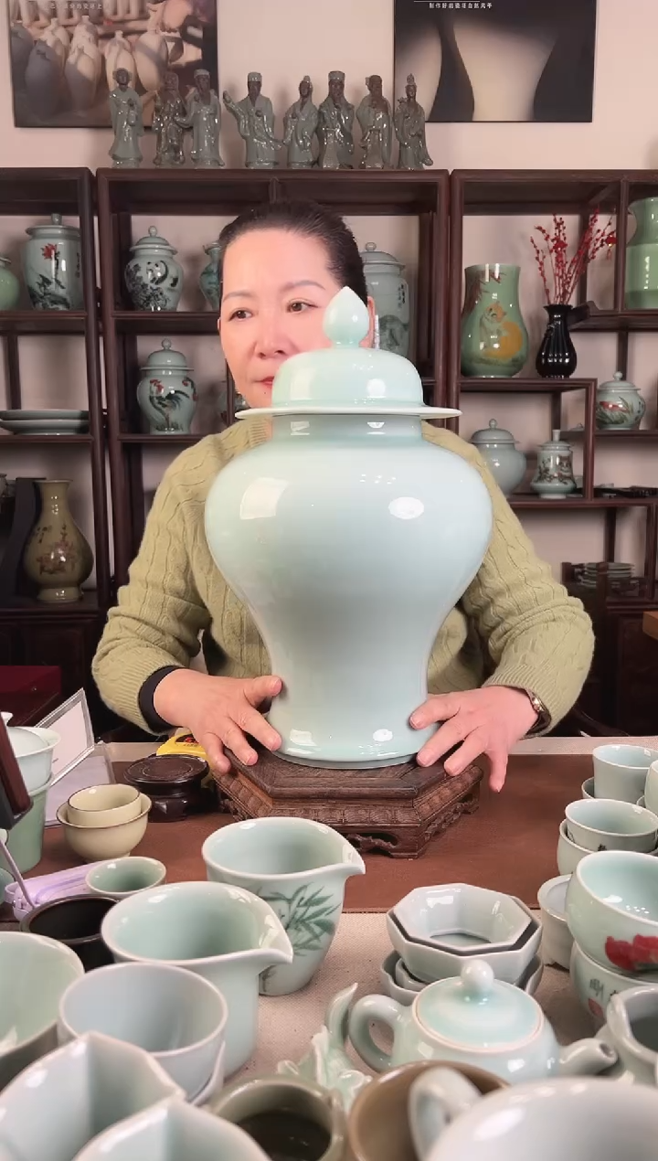 纯手工 粉青 大将军罐L