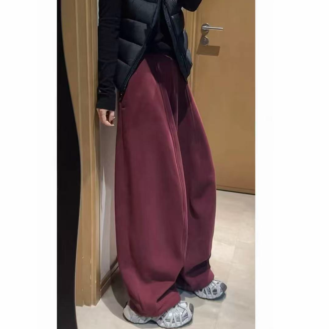 2025欧货新款加厚加绒松紧腰宽松冬季无廓形弯刀阔腿气球裤女230