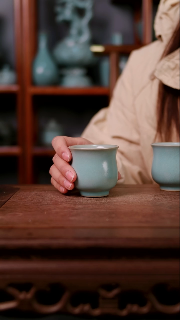 杯子陶豫*青霁汝窑仿古釉  微微瑕
