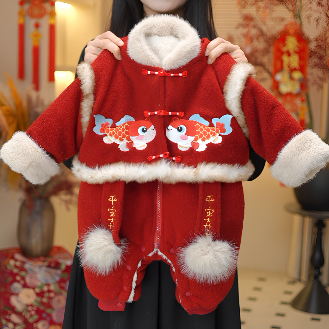 2026新款【锦鲤双嬉】秋冬季婴童秋加绒加厚爬爬服外套25P26