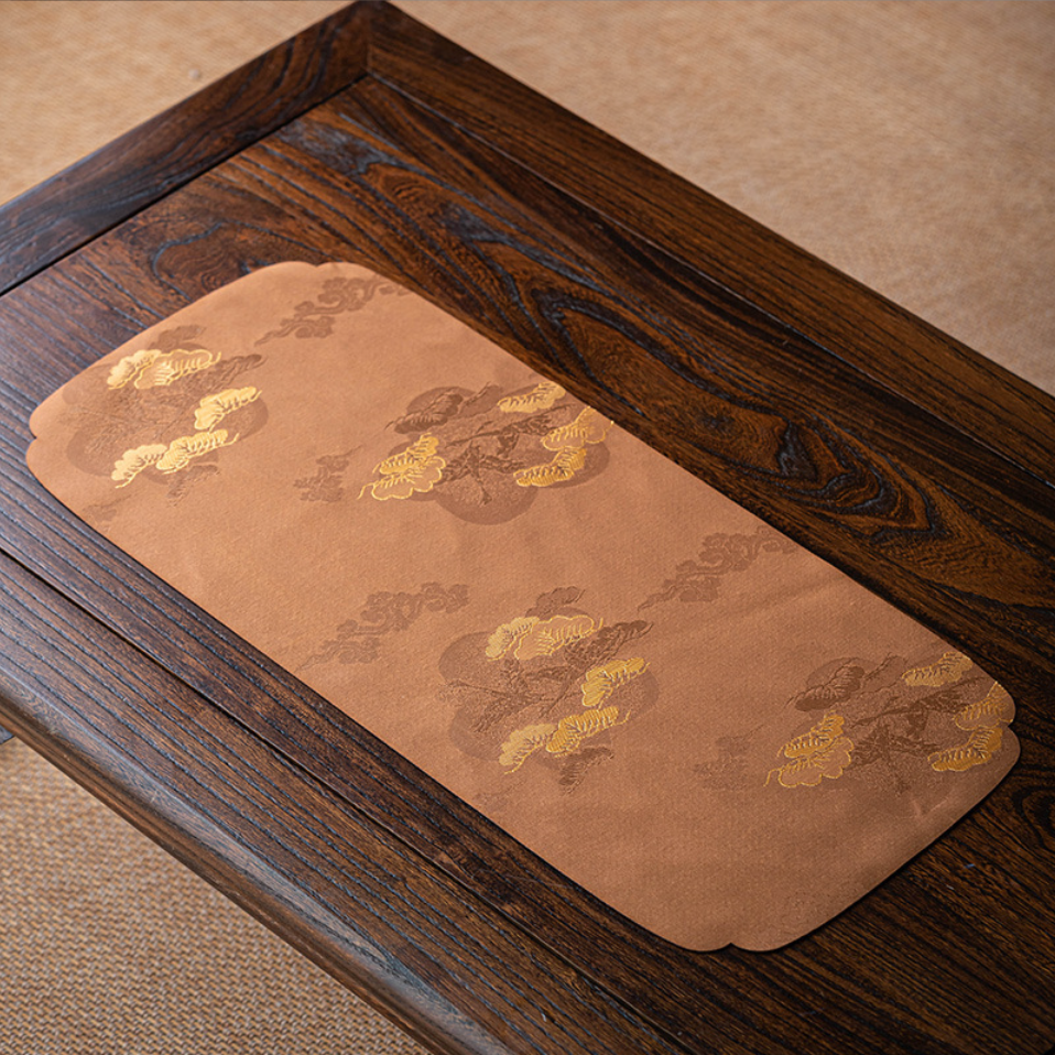 CJ2025【茶友福利】锦织云松-中式祥云茶台布艺茶桌席-咖啡色