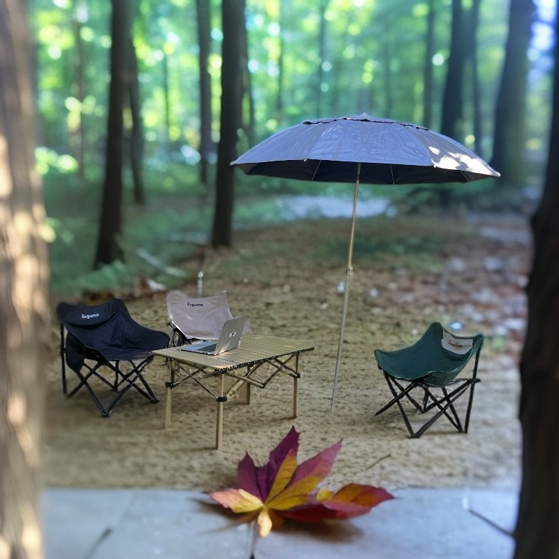 露营桌椅5件套折叠！95cm碳钢蛋卷桌+4把月亮椅便携椅子折叠椅子