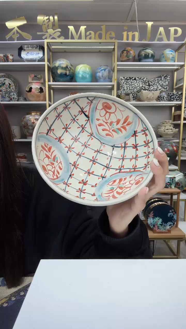 陶瓷宗山家大号钵碗18.5cm-赤绘间取