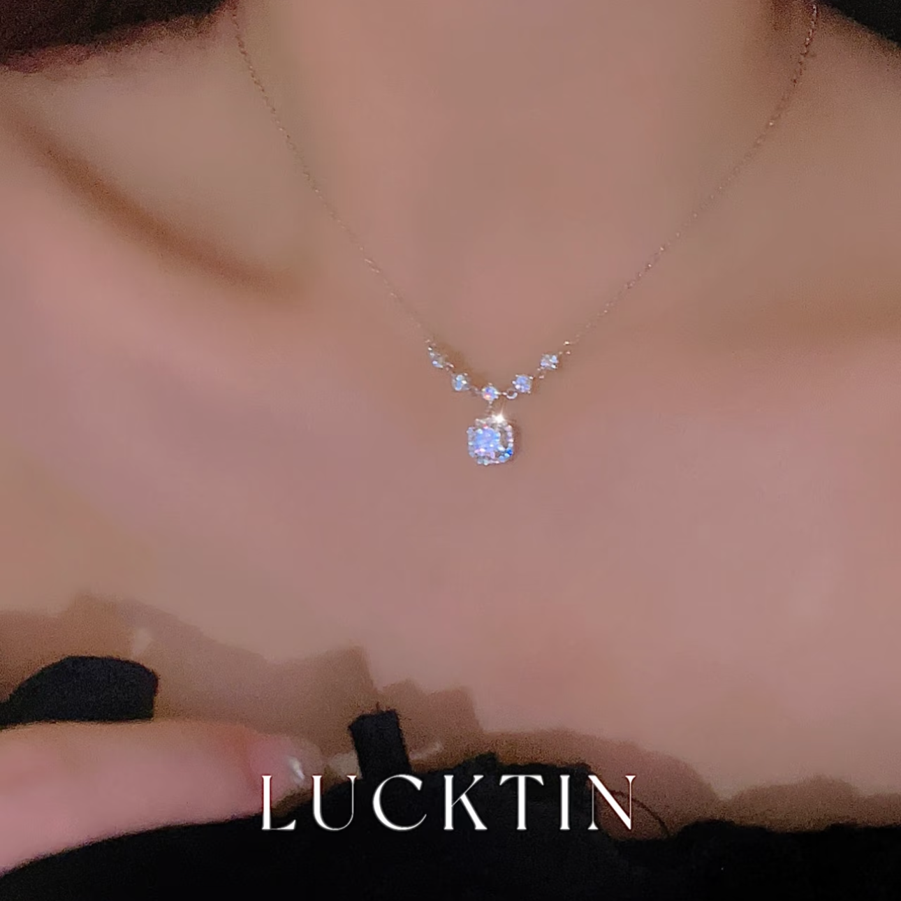 通体  925银同款 H285 爆闪小方糖项链