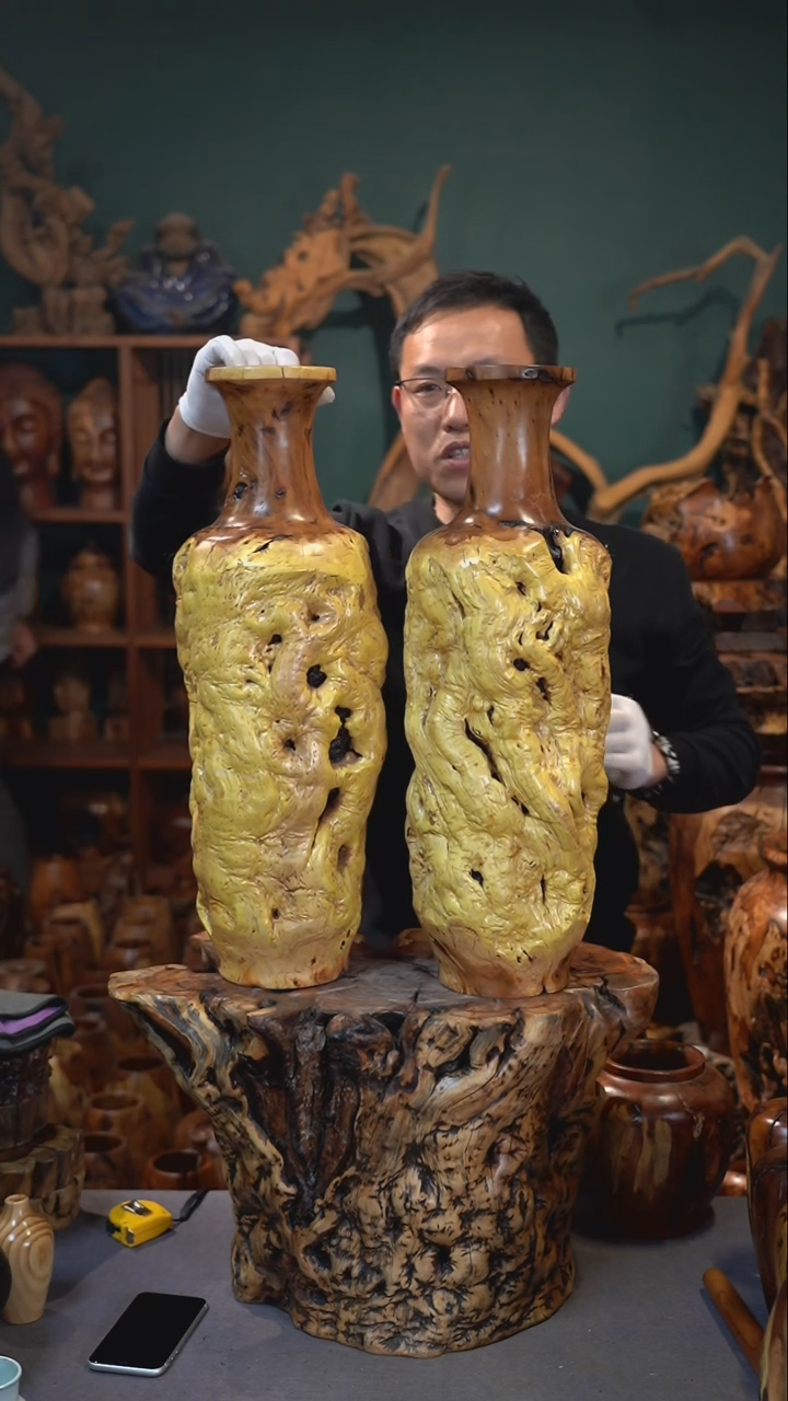 【闪购商品】枣木雷击枣木龙纹观音瓶