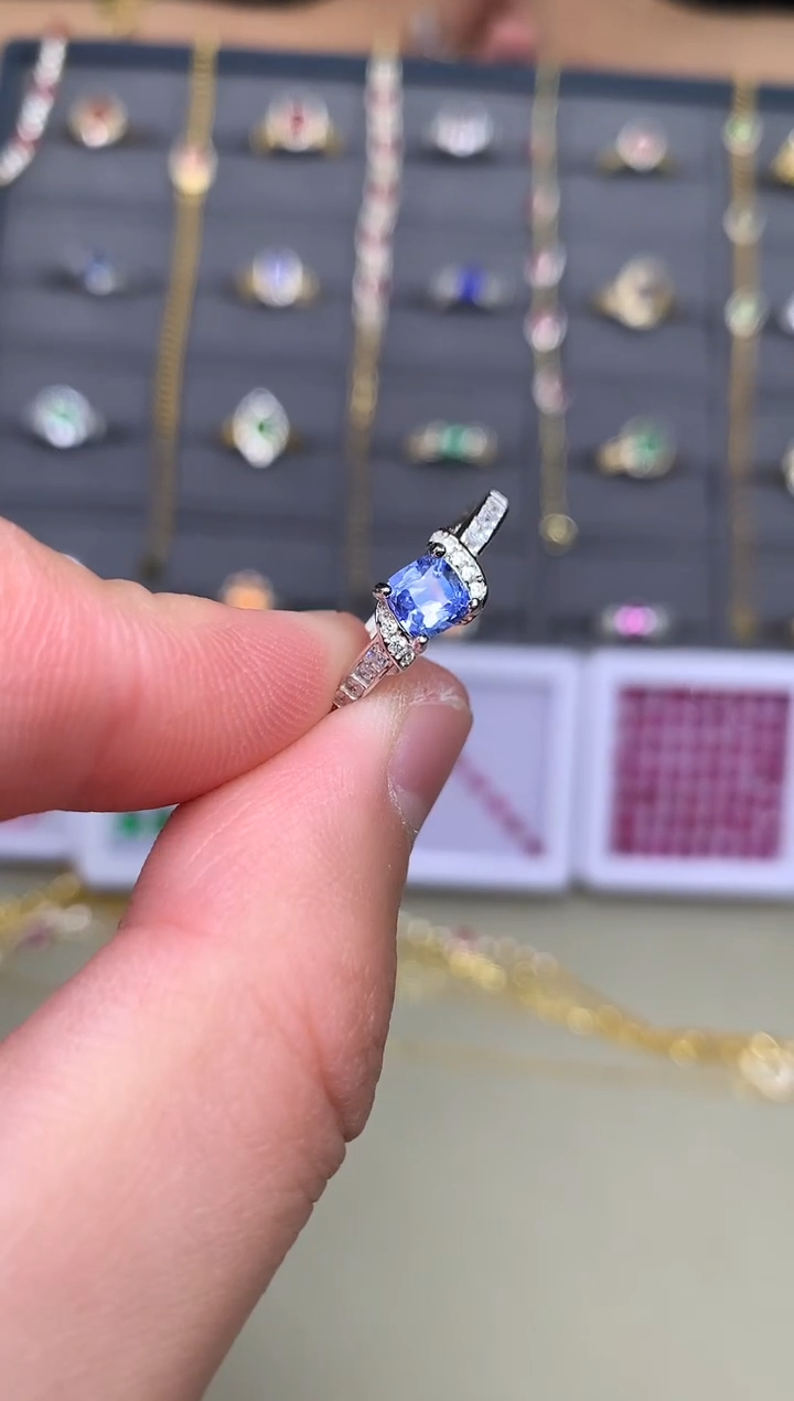 戒指蓝宝石银S925镶嵌戒指