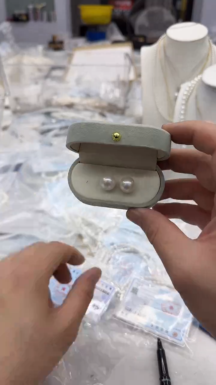 银S925镶嵌耳钉淡水珍珠12-13mm 素钉证书-孤品