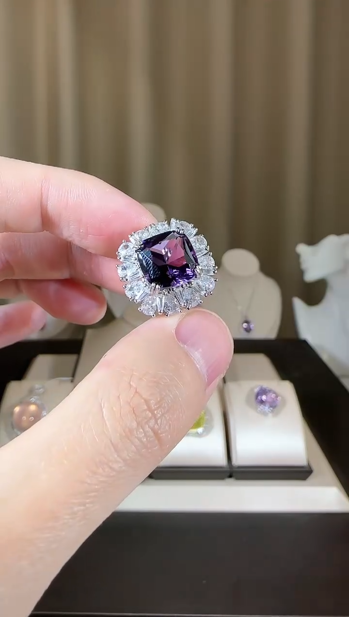 【闪购商品】紫晶戒指银S925镶嵌10mm