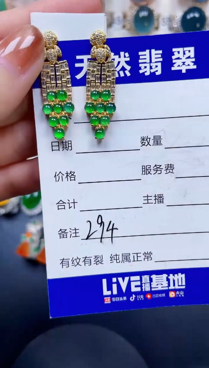 银S925镶嵌翡翠耳饰294