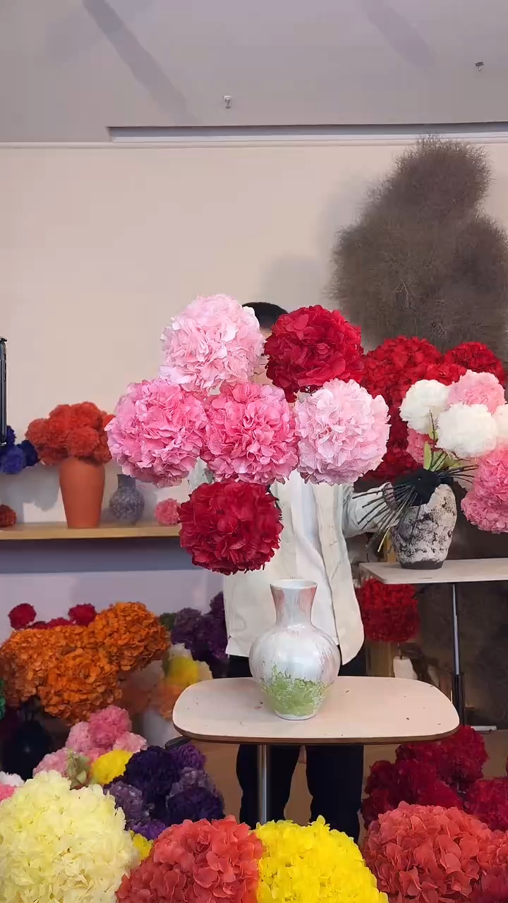 漂色永生绣球花球6枝—深粉2/浅粉2/正红2