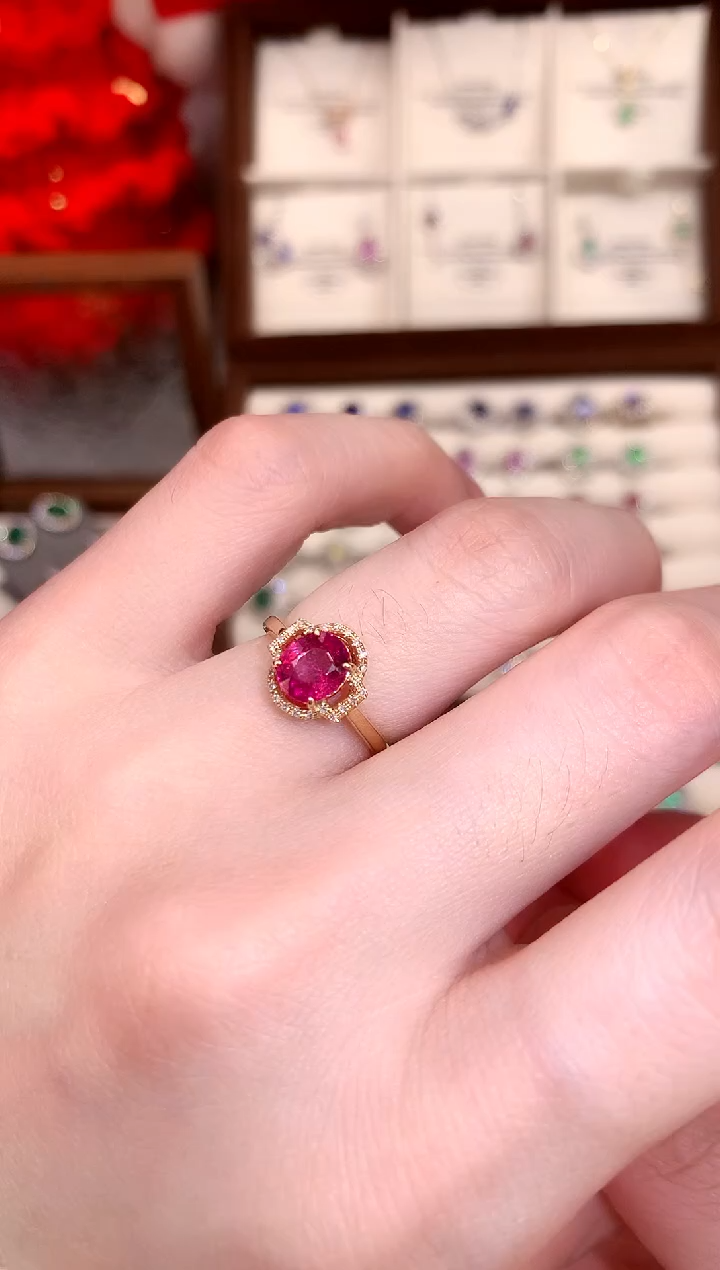 【闪购商品】碧玺戒指18K金镶嵌1.5ct/天然宝石/七天无理由