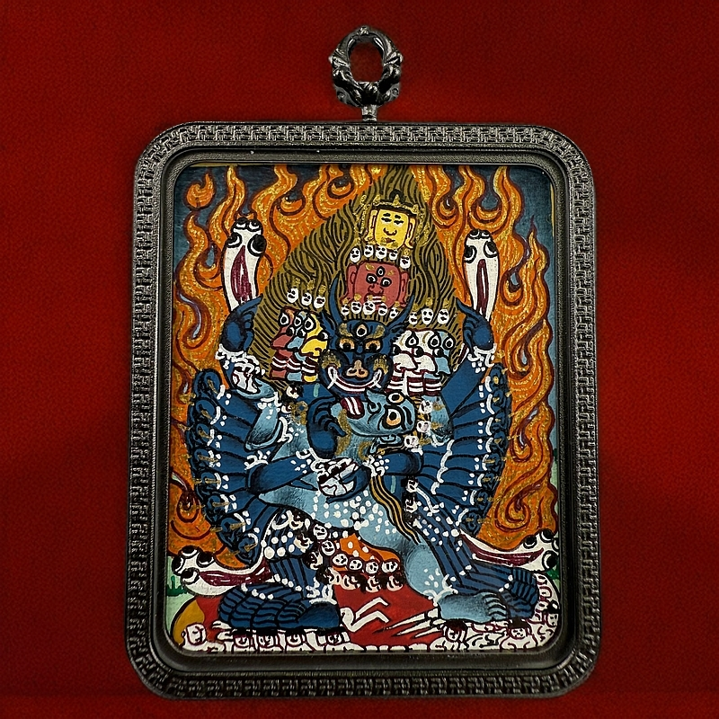纯手绘唐卡大威德金刚护法4cm×5cm唐卡吊坠