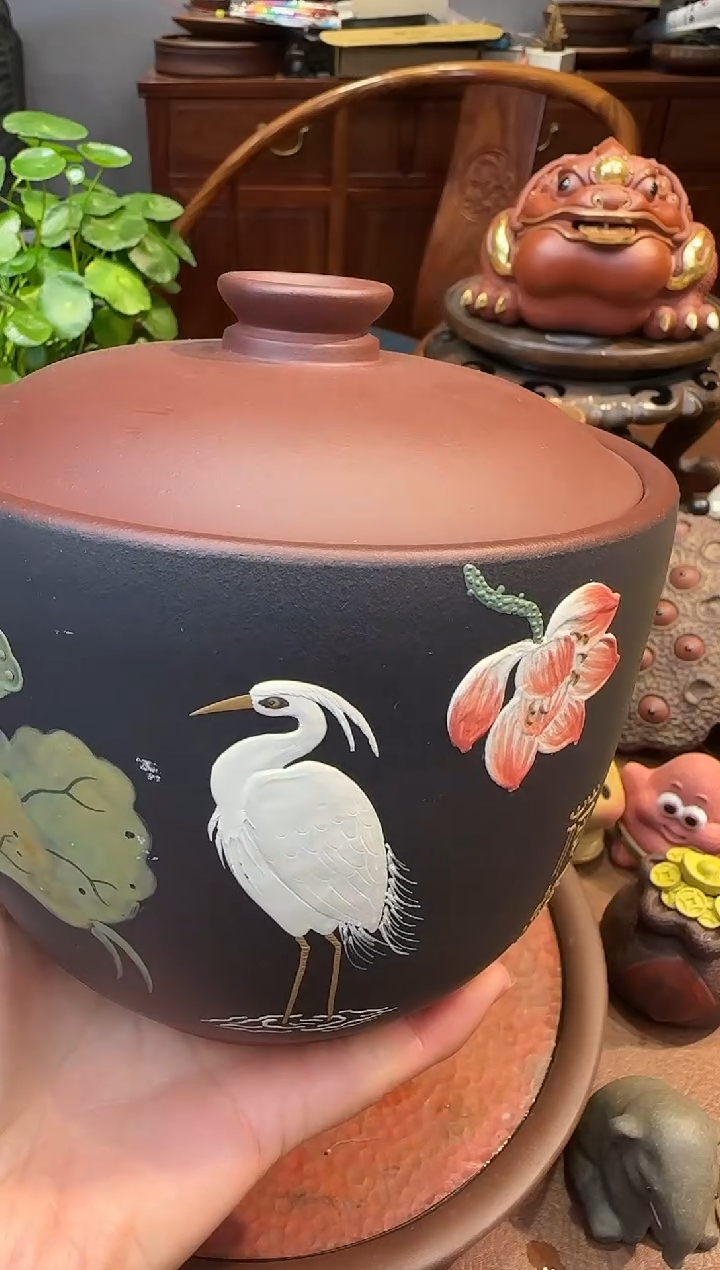 紫砂茶宠紫砂荷叶茶罐