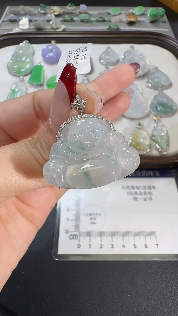 吊坠(不含链)18K金镶嵌翡翠【源头工厂】钻石镶嵌