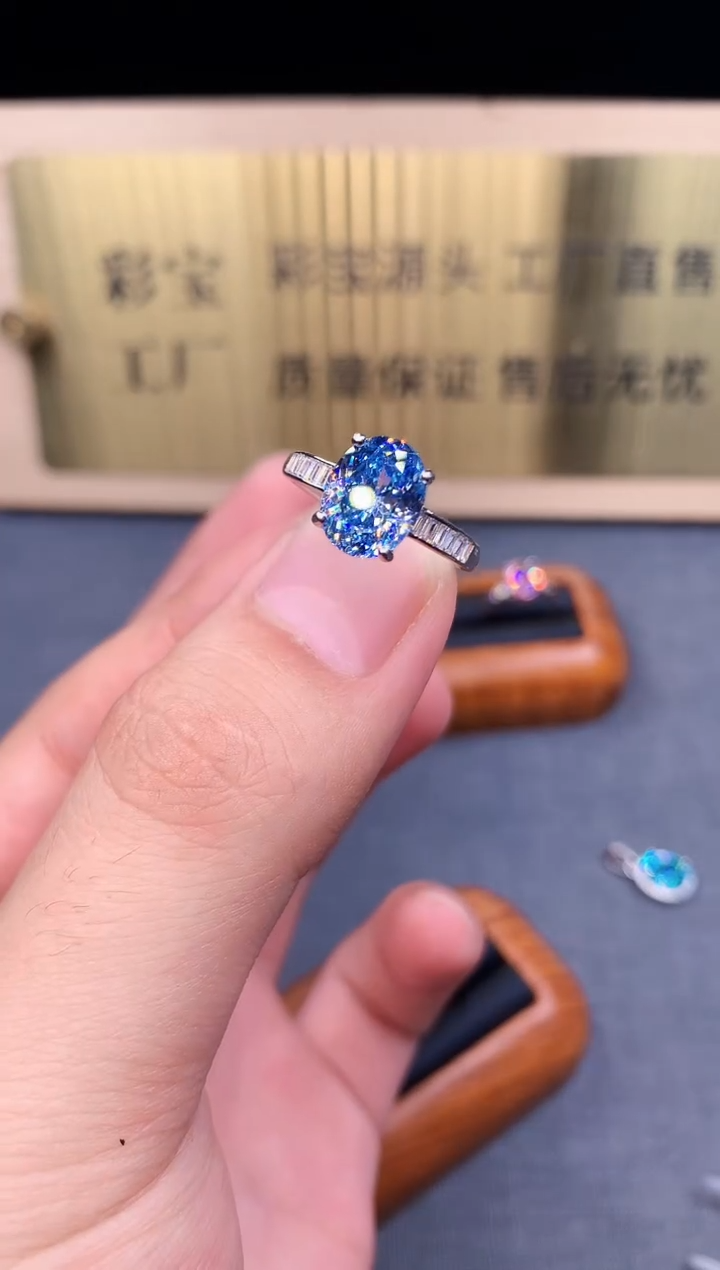 海蓝宝石戒指银S925镶嵌8965