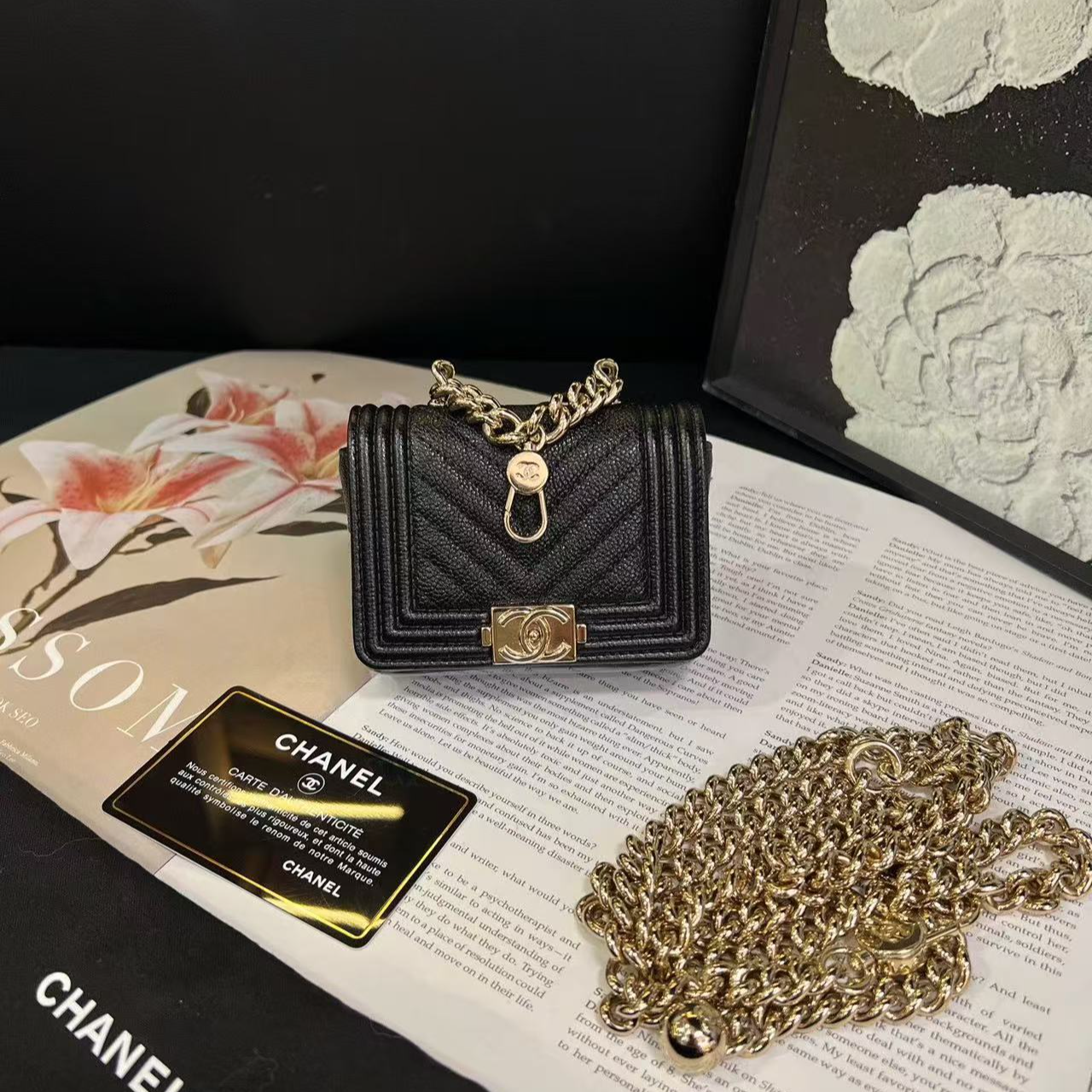 99新 Chanel/香奈儿 专柜20100黑金minileboy腰包标卡全22年B4648