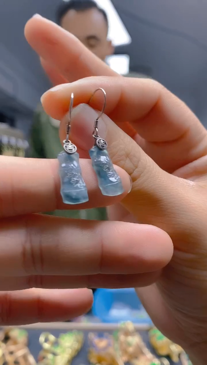 【闪购商品】翡翠耳饰银S925镶嵌264翡翠耳钩