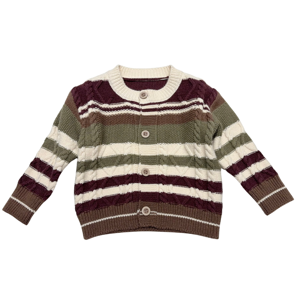 新款韩系洋气秋冬儿童针织毛衣外套带条纹图案