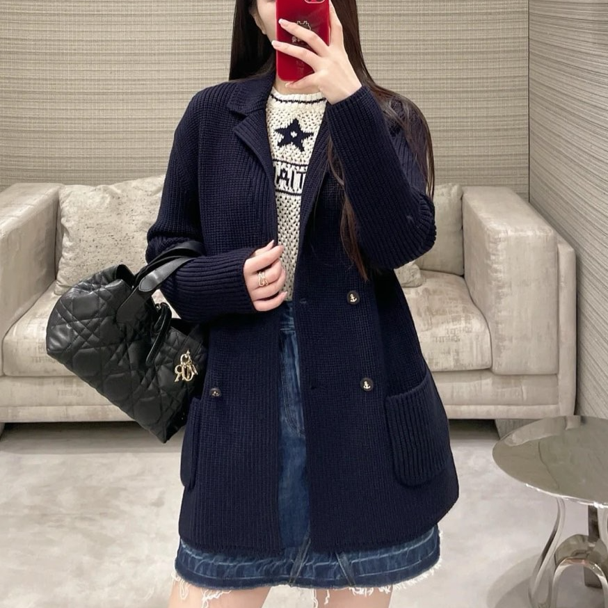 95新 DIOR/迪奥 24海军蓝针织中长款外套/f36/编号623