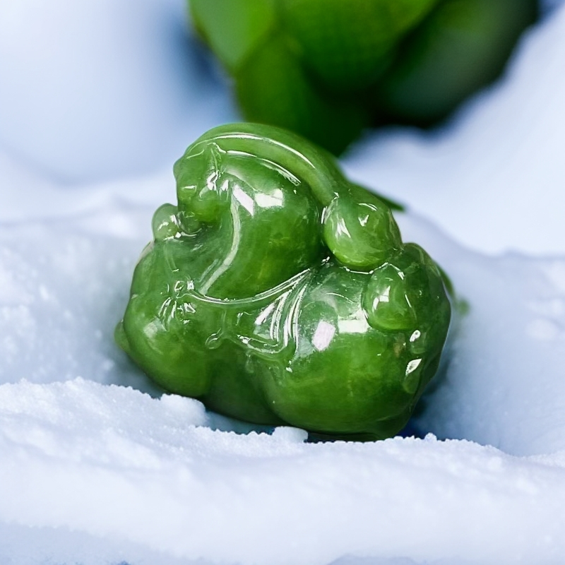 天然和田玉碧玉辣阳绿本命年立体雕工元宝马吊坠